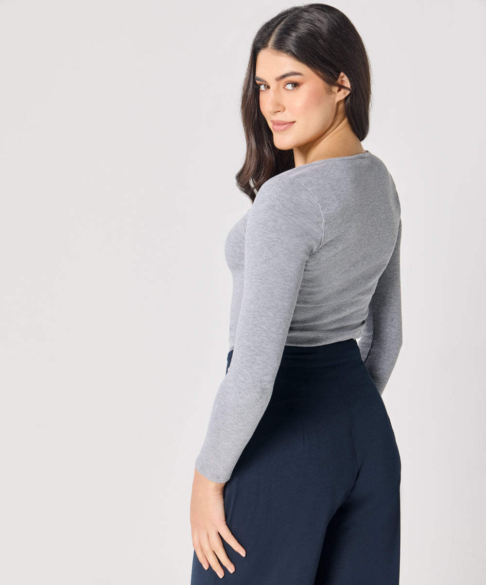 Long Sleeve Light Grey Rib Top