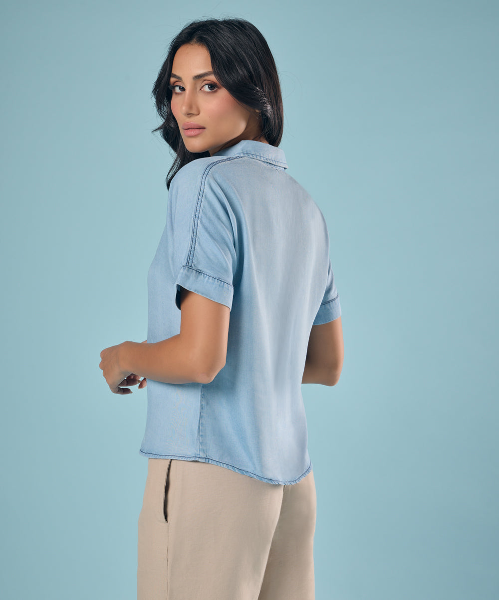 Tencel Oversized Short-Sleeve Shirt