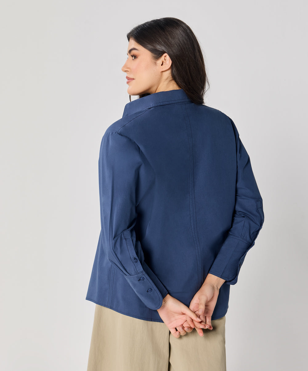 Cotton Oversized Shirt- Navy Blue