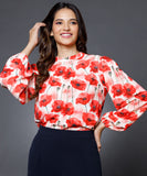 Long sleeve Red Printed Top