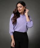 Front Slanted Pleated Lavender Half Sleeve Top