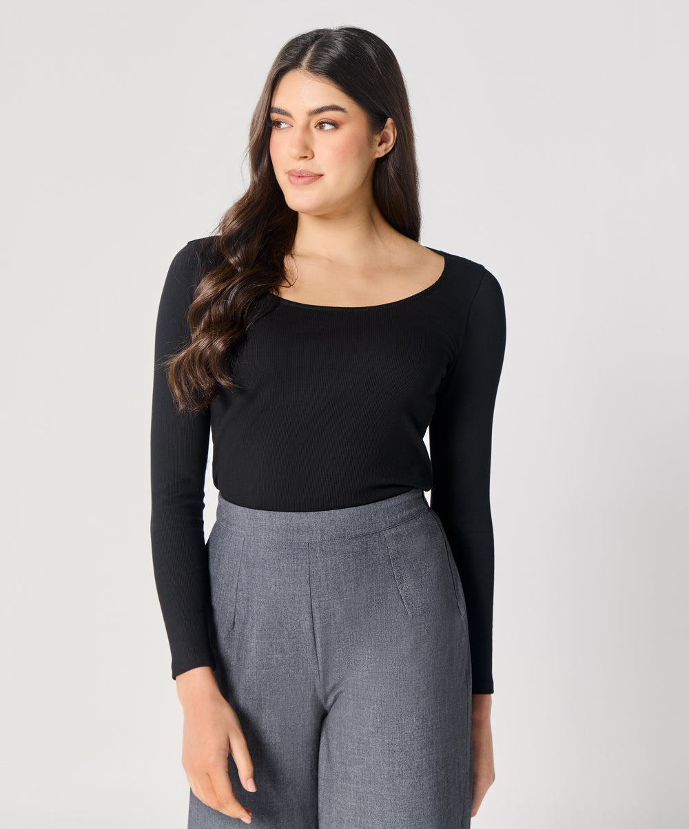 Long Sleeve Black Rib Top