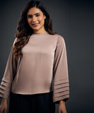 Long Sleeve Pleated Detailed Satin Top