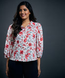 Puffed sleeve button through printed blouse