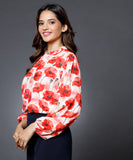 Long sleeve Red Printed Top