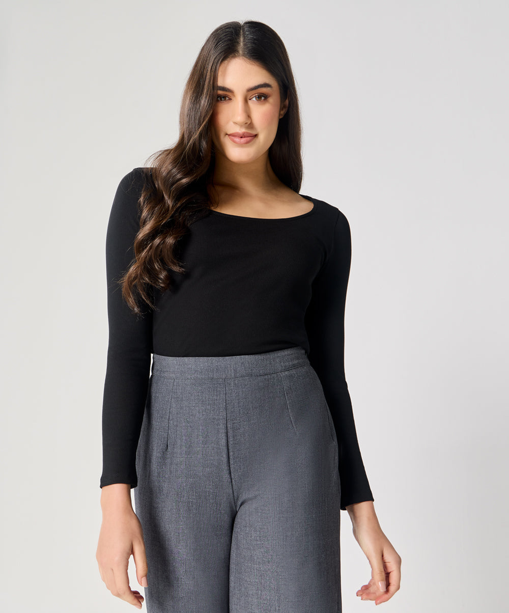 Long Sleeve Black Rib Top