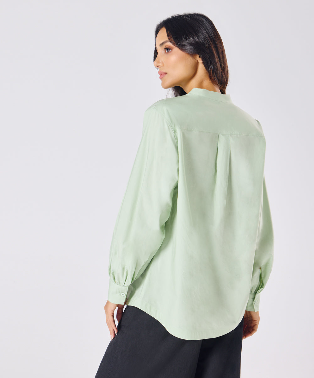 Mandarin  Collar Cotton Oversized Shirt- Baby Green