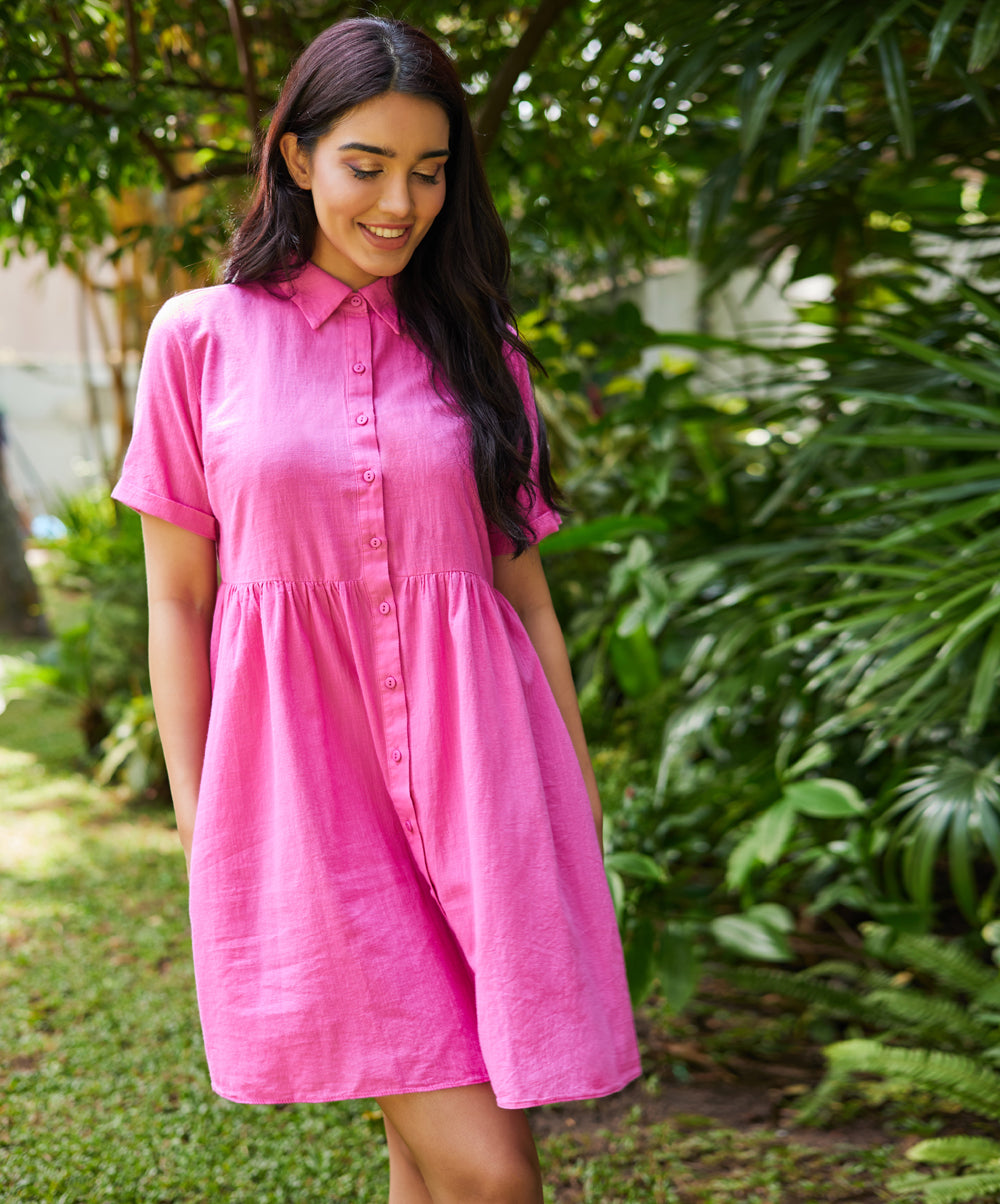 Loose Fitted Mini Half Shirt Dress