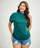 Side Gathered Crew Neck Tshirt- Dark Green