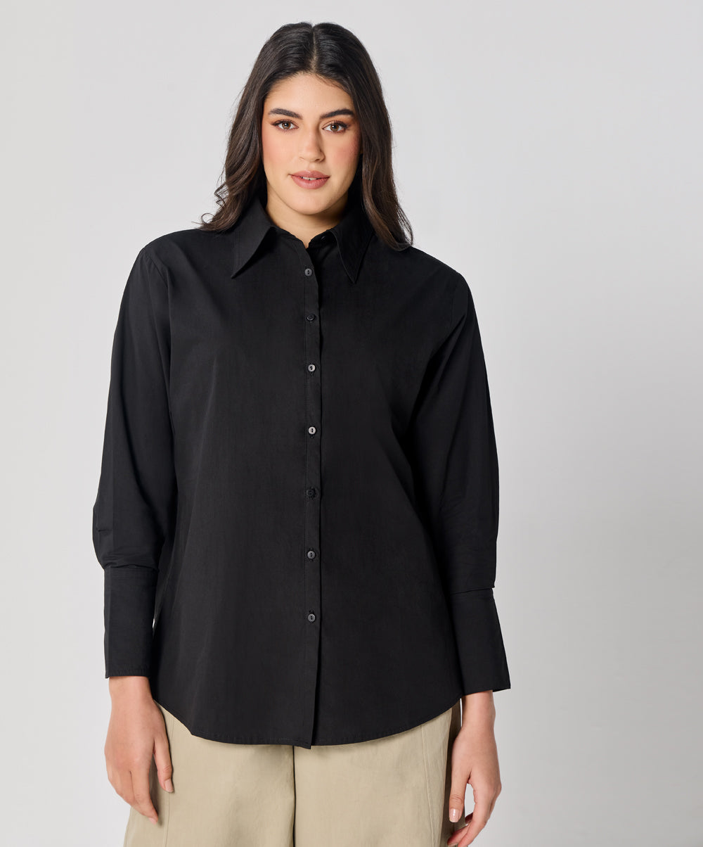 Cotton Oversized Shirt- Black