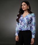 Long Sleeve Vneck Chiffon Printed Top