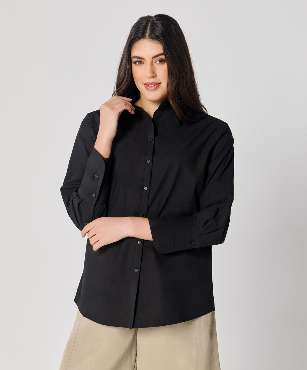 Cotton Oversized Shirt- Black