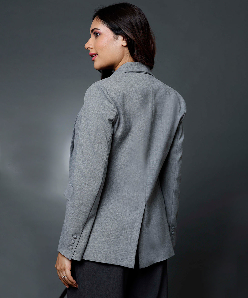 Long Sleeve Formal Blazer With Pockets-Light Grey