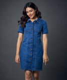 Classic Collared Front Buttoned Denim Dress