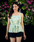 Waist Tie Chiffon Peplum Floral Top