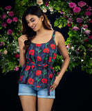 Waist Tie Chiffon Peplum Rose Top