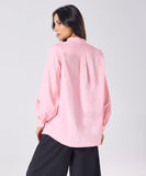 Mandarin  Collar Cotton Oversized Shirt- Rose Pink