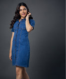 Classic Collared Front Buttoned Denim Dress