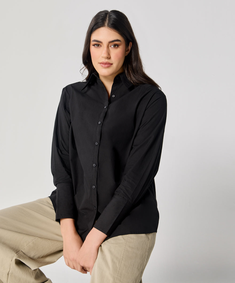 Cotton Oversized Shirt- Black