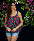 Waist Tie Chiffon Peplum Rose Top