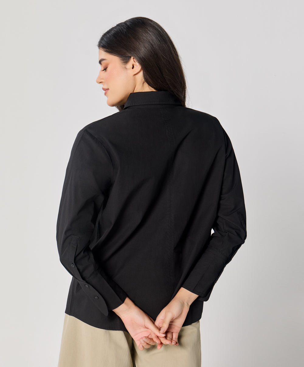 Cotton Oversized Shirt- Black