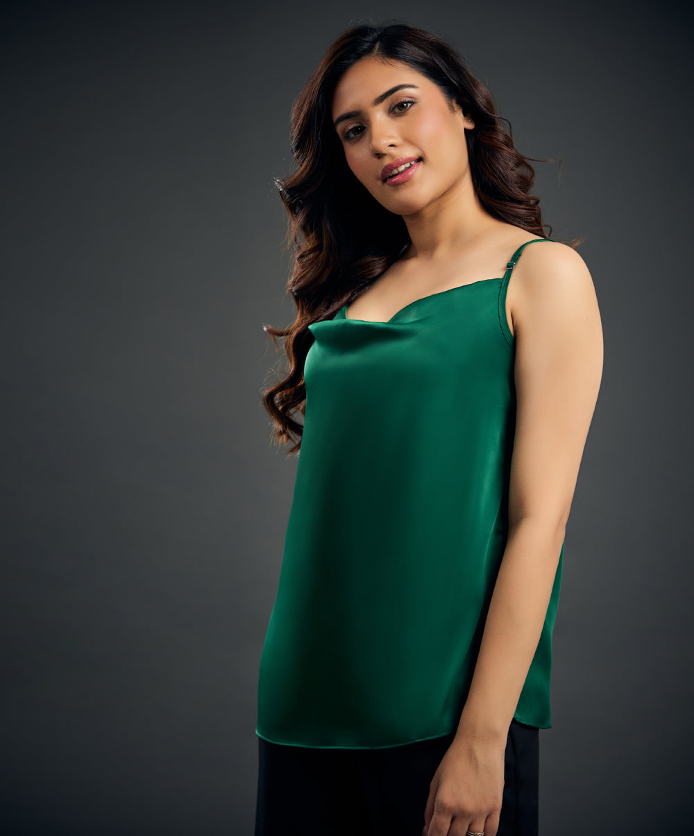 Strappy Cowl Neck Green Cami Top