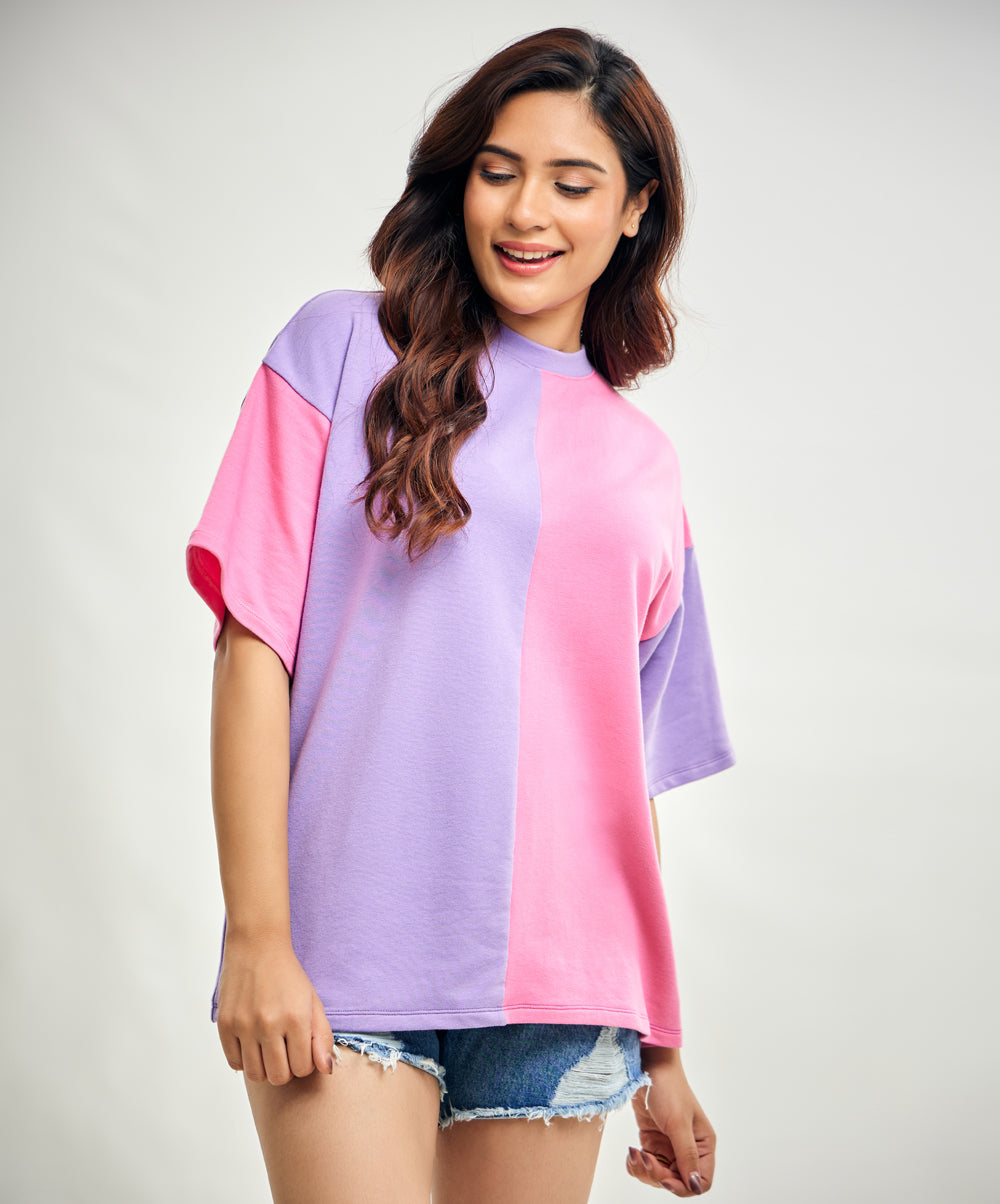 Purple And Pink Oversized Mid Contrast Tshirt