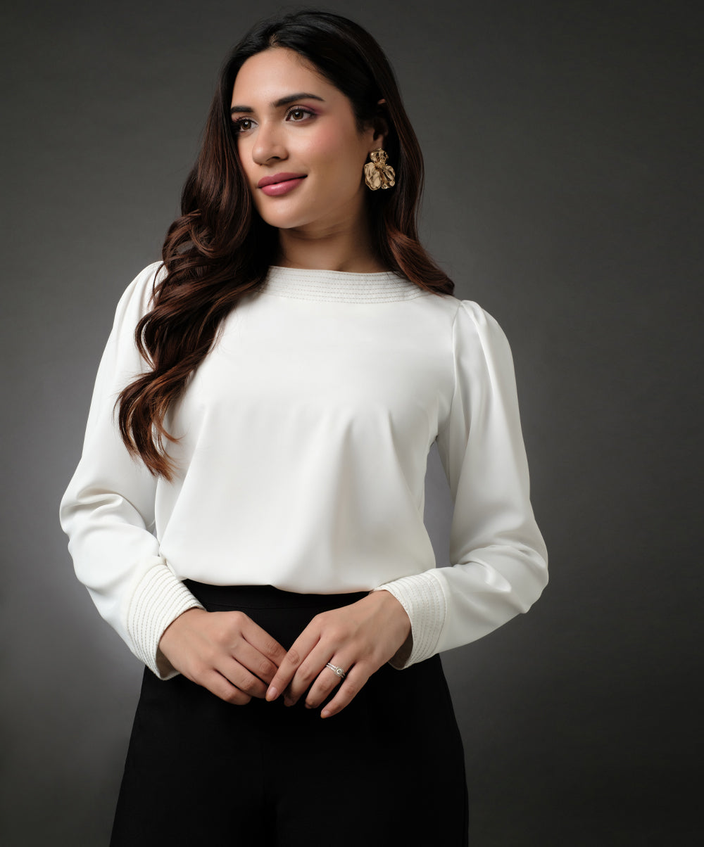 Embroidered Long Sleeve White Top