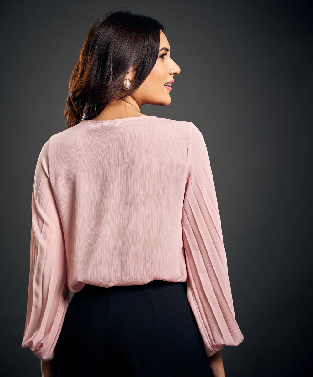 Crepe Pleated Chiffon Long Sleeve Top