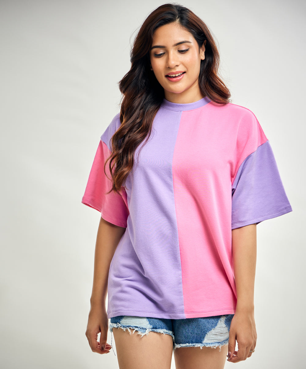 Purple And Pink Oversized Mid Contrast Tshirt