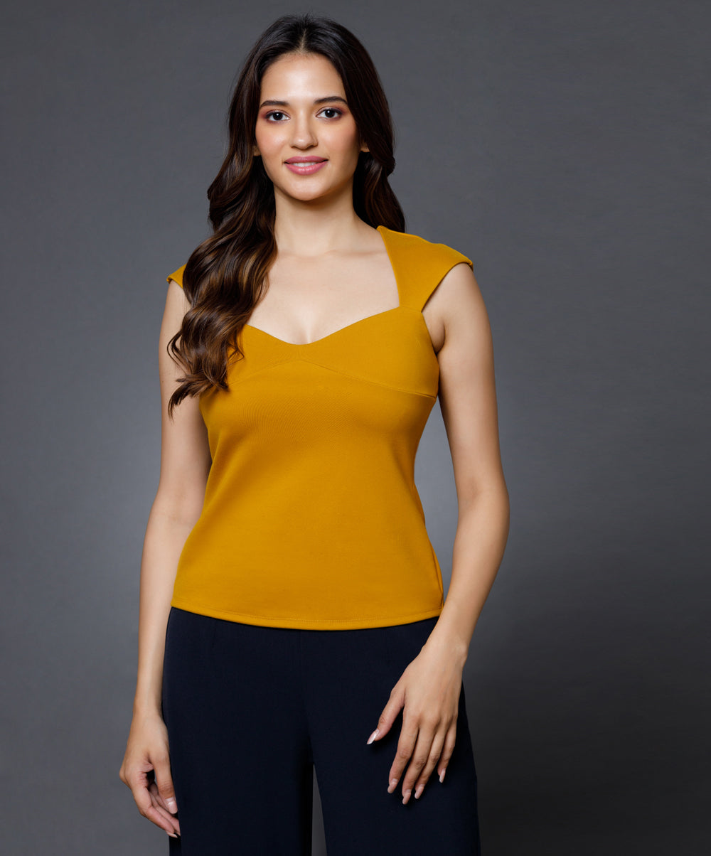 Yellow Sweetheart Neck Top