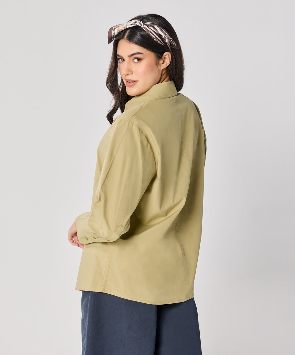 Cotton Oversized Shirt- Orange