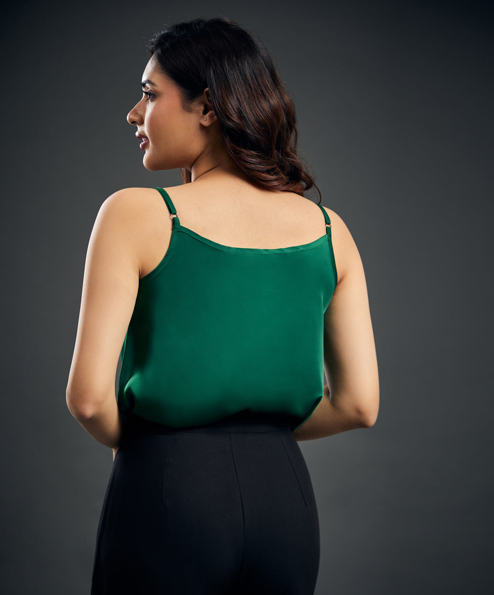 Strappy Cowl Neck Green Cami Top