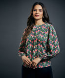 Floral Shirred Cuff Top