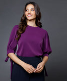 Sleeve Detailed Solid Chiffon Top