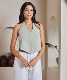 Halter Vneck Linen Top