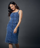 Front Buttoned Pinafore Denim Dress