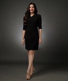 Vneck Half Sleeve Bodycon Black Dress