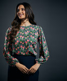 Floral Shirred Cuff Top