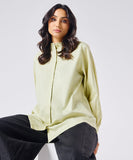 Mandarin  Collar Cotton Oversized Shirt- Cream Green