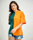 Green And Orange Contrast Oversized Tshirt