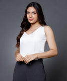 Sleeveless Vneck Satin Top-White