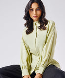 Mandarin  Collar Cotton Oversized Shirt- Cream Green