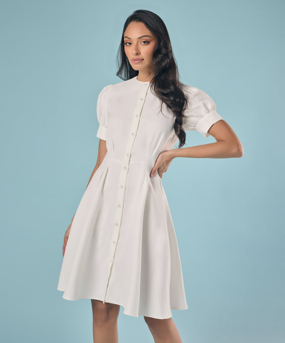 Front Buttoned White Dress