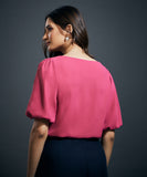 Wide Neck Solid Chiffons Formal Top- Pink