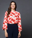 Long sleeve Red Printed Top