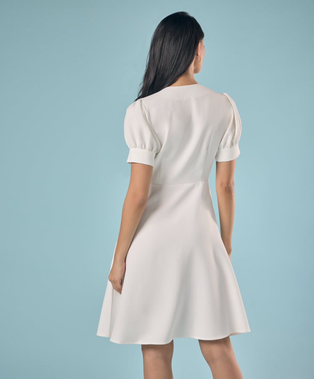 Front Buttoned White Dress