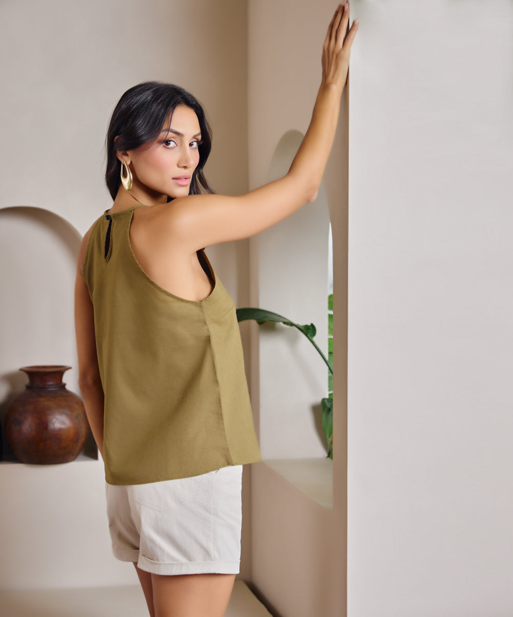 Halter Neck Linen olive Top