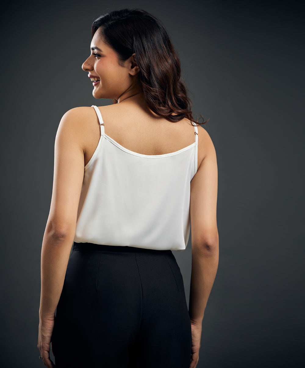 Strappy Cowl Neck White Cami Top