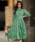 Wild Green Leave Printed Shirt Dress